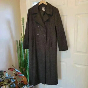Levine Classics Gorgeous Dark Grey 100% Wool Long Trench Coat, Size 14‎ RN38843